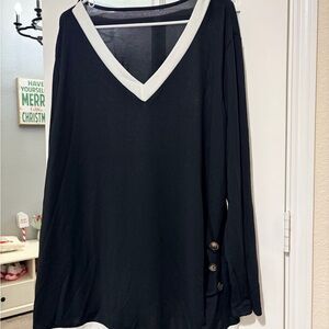 SHEIN Black V-Neck Sweater with White Trim